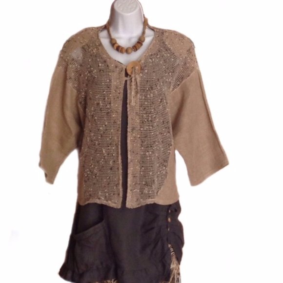 Mixed Material Mesh Jacket French Lagenlook - Picture 4 of 4